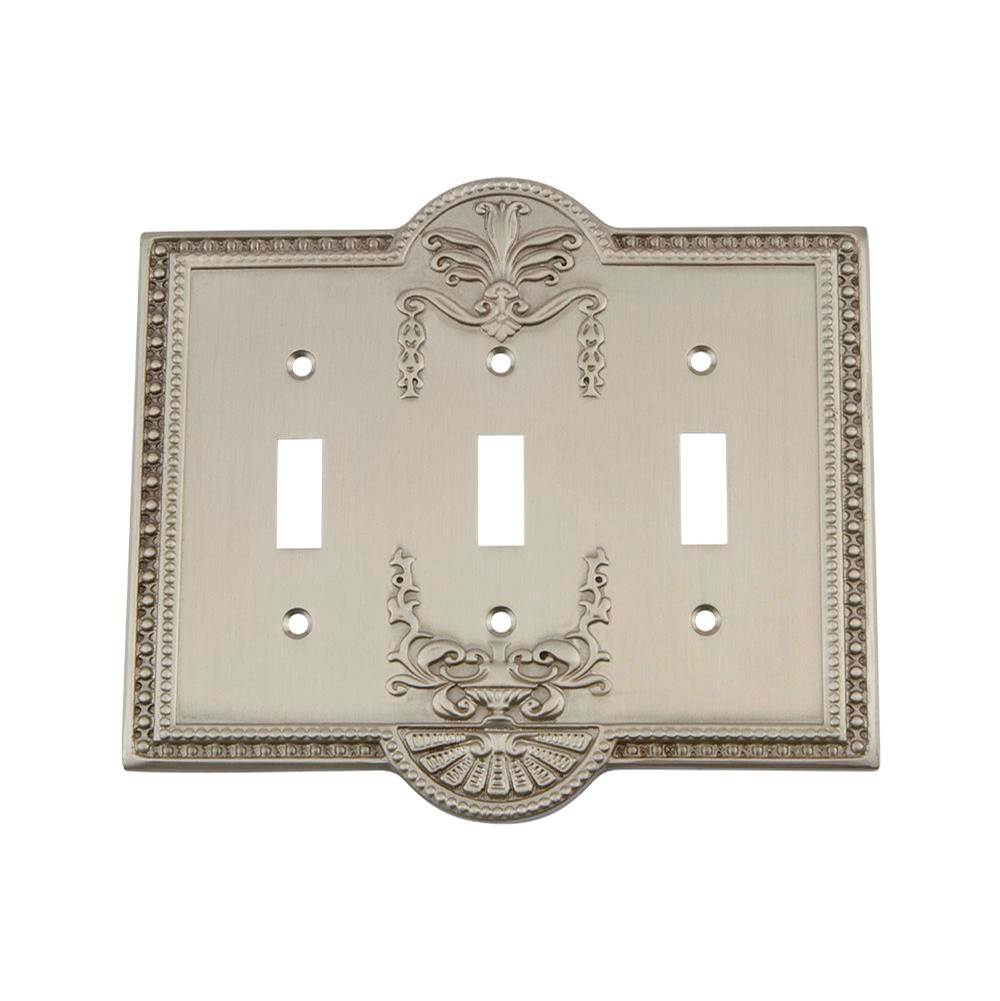 Nostalgic Warehouse Nostalgic Warehouse Meadows Switch Plate with Triple Toggle in Satin Nickel