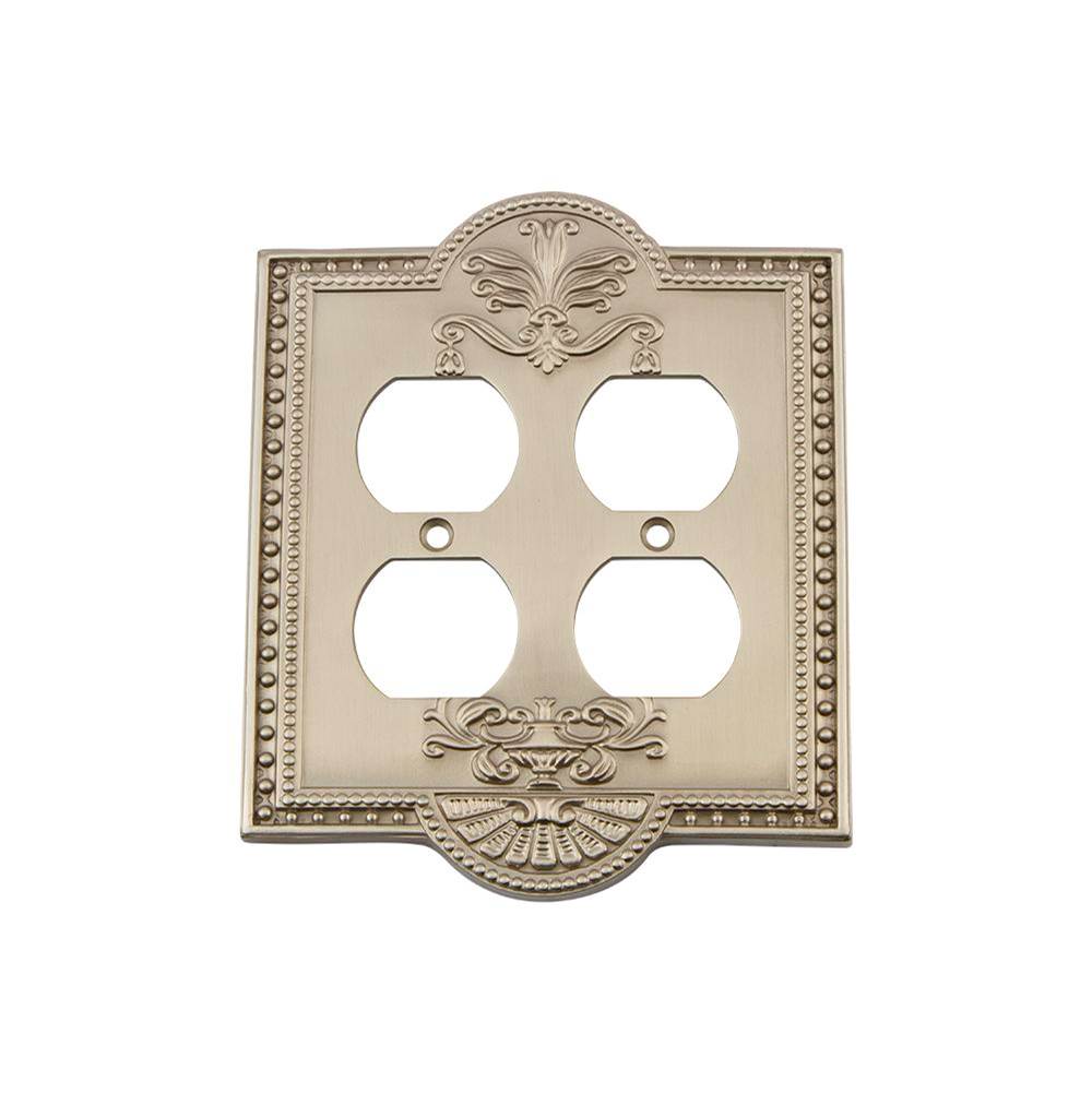 Nostalgic Warehouse Nostalgic Warehouse Meadows Switch Plate with Double Outlet in Satin Nickel