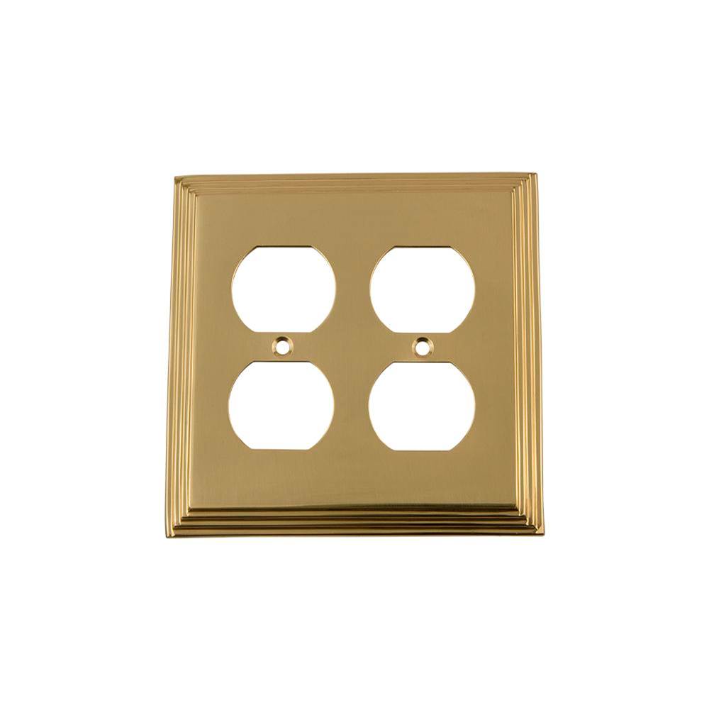 Nostalgic Warehouse Nostalgic Warehouse Deco Switch Plate with Double Outlet in Unlacquered Brass