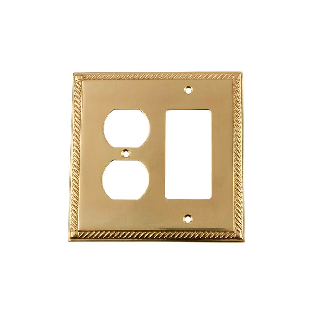 Nostalgic Warehouse Nostalgic Warehouse Rope Switch Plate with Rocker and Outlet in Unlacquered Brass