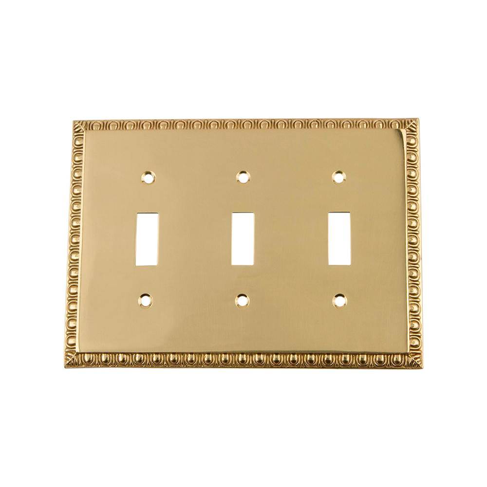 Nostalgic Warehouse Nostalgic Warehouse Egg & Dart Switch Plate with Triple Toggle in Unlacquered Brass