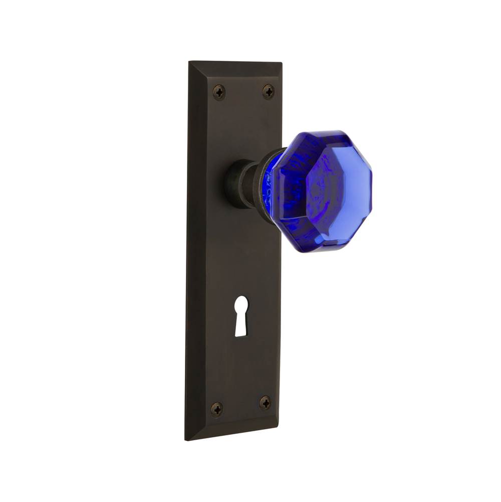 Nostalgic Warehouse Nostalgic Warehouse New York Plate with Keyhole Passage Waldorf Cobalt Door Knob in Oil-Rubbed Bronze