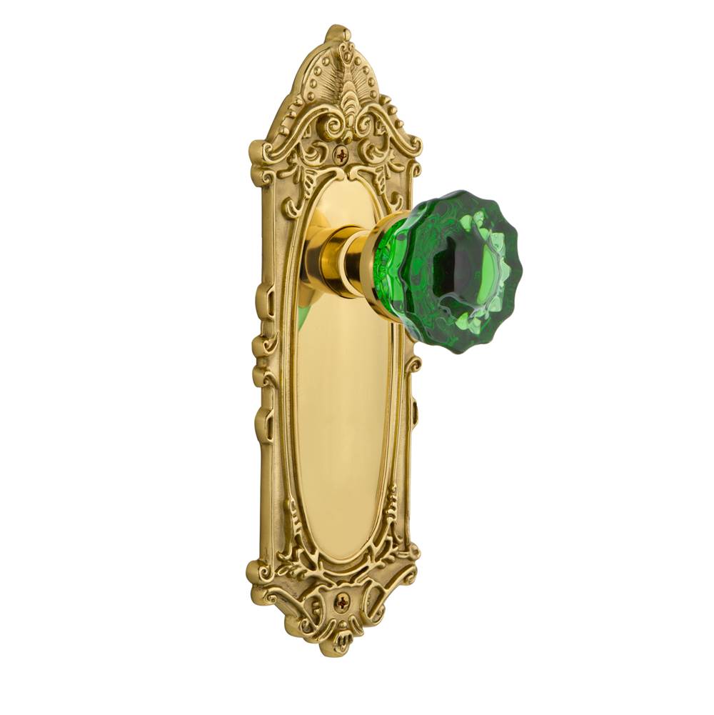 Nostalgic Warehouse Nostalgic Warehouse Victorian Plate Privacy Crystal Emerald Glass Door Knob in Polished Brass