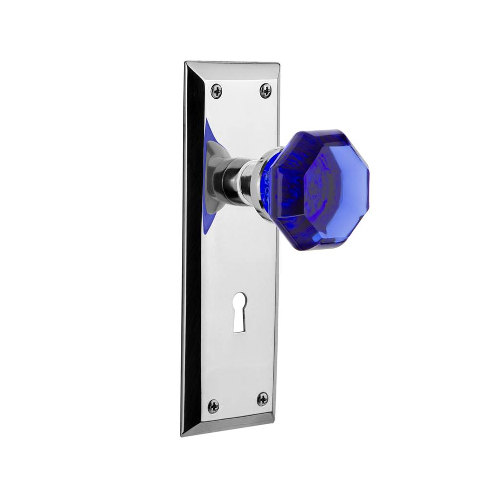 Nostalgic Warehouse Nostalgic Warehouse New York Plate with Keyhole Privacy Waldorf Cobalt Door Knob in Bright Chrome