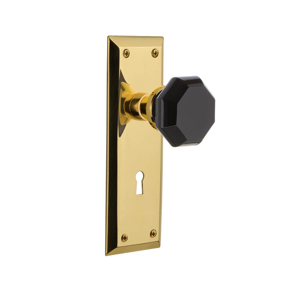 Nostalgic Warehouse Nostalgic Warehouse New York Plate with Keyhole Privacy Waldorf Black Door Knob in Unlaquered Brass