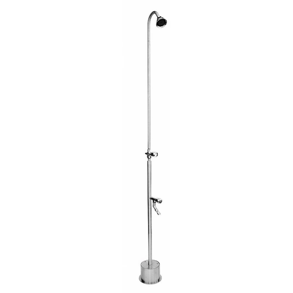 Outdoor Shower Free Standing Single Supply Shower - ADA Metered Valve, 3'' Shower Head, Foot Shower