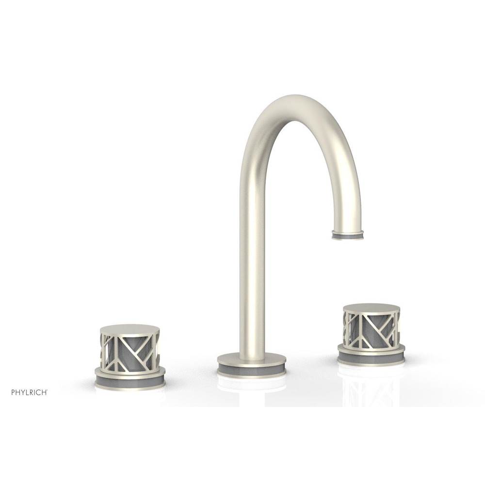 Phylrich Polished Brass Uncoated (Living Finish) Jolie Widespread Lavatory Faucet With Gooseneck Spout, Round Cutaway Handles, And Grey Accents - 1.2GPM