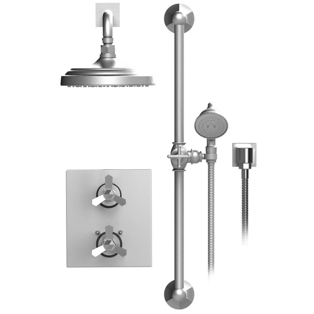 Rubinet Temperature Control Shower With Two Way Diverter & Shut-Off, Hand Held Shower, Bar, Integral Supply, Shower Head & Arm, 8'' Wall Mount Trim Only