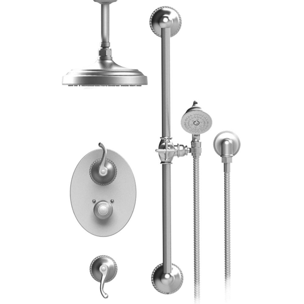 Rubinet Temperature Control Shower With Two Way Diverter & Shut-Off, With One Seperate Volume Control, Hand Held Shower, Bar, Integral Supply, Two Body Sprays