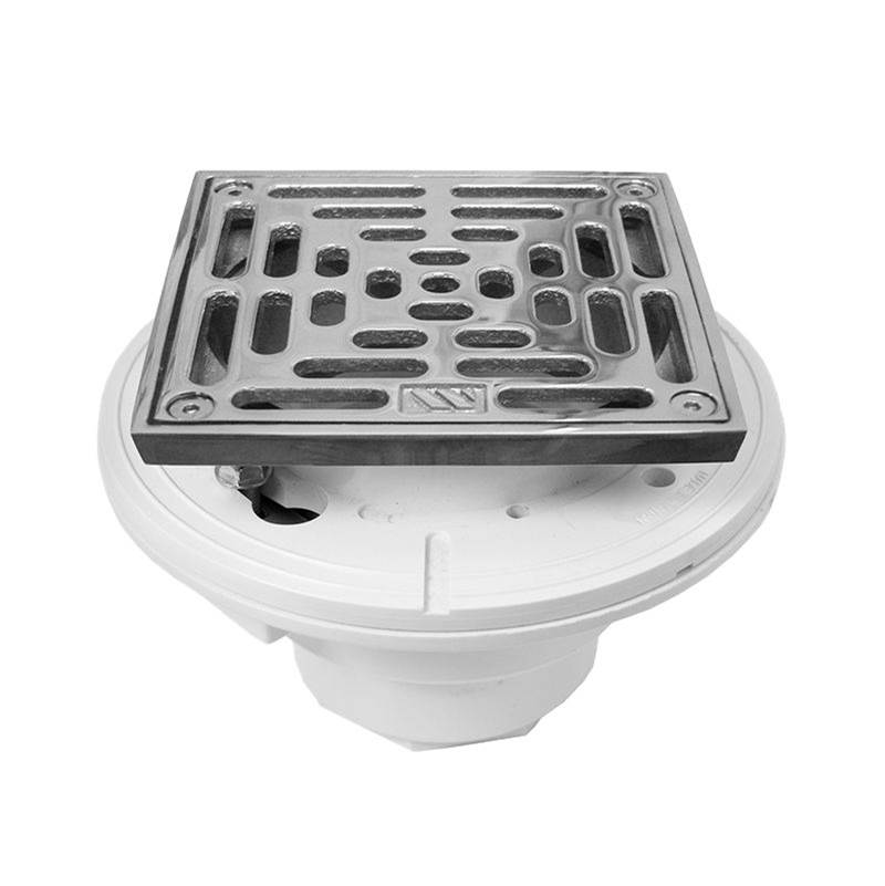 Sigma PVC Floor Drain with 5x5'' Square Adjustable Nickel Bronze Strainer Assembly TRIM SOFT PEWTER .84