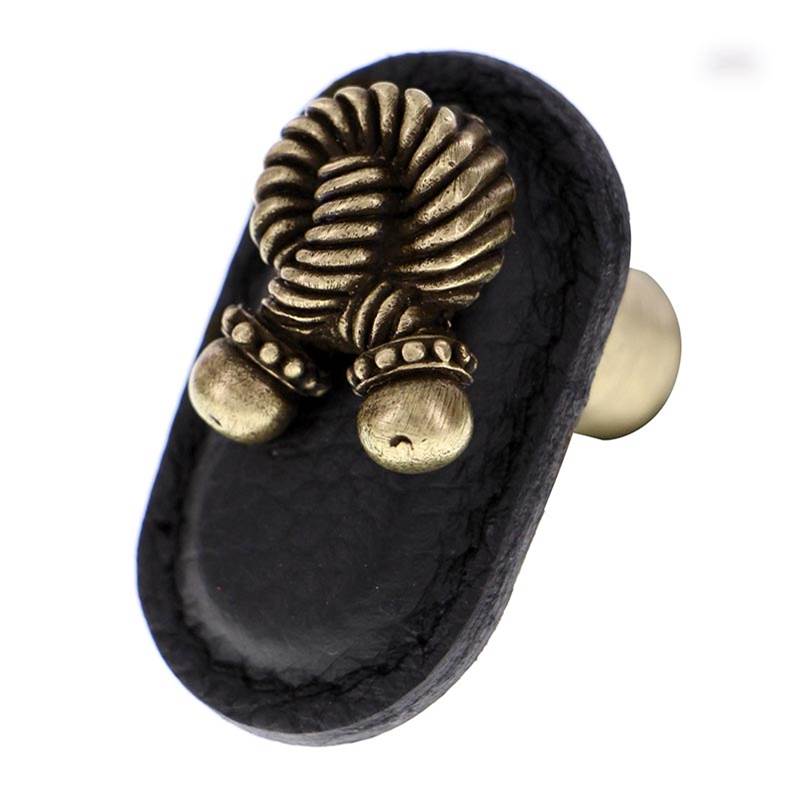 Vicenza Designs Equestre, Knob, Large, Leather, Rope, Black, Antique Brass