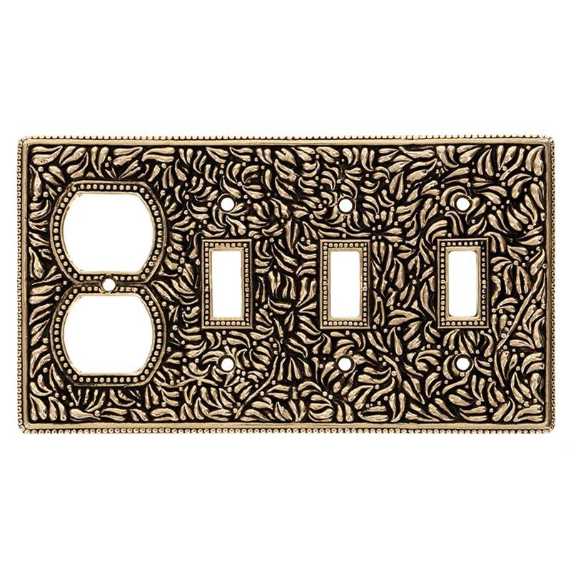Vicenza Designs San Michele, Wall Plate, Triple Toggle/Outlet, Antique Gold