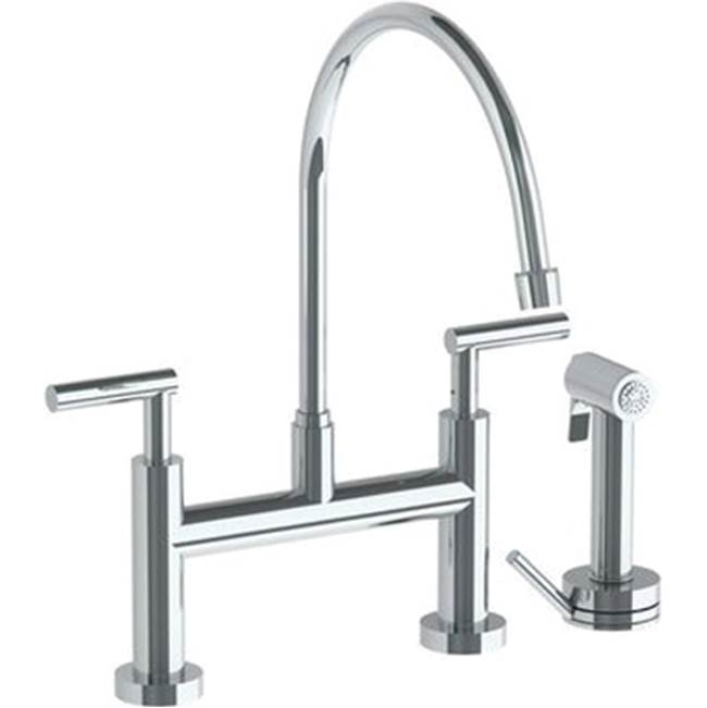Watermark Deck Mounted Bridge Extended Gooseneck Kitchen Faucet with Independent Side Spray