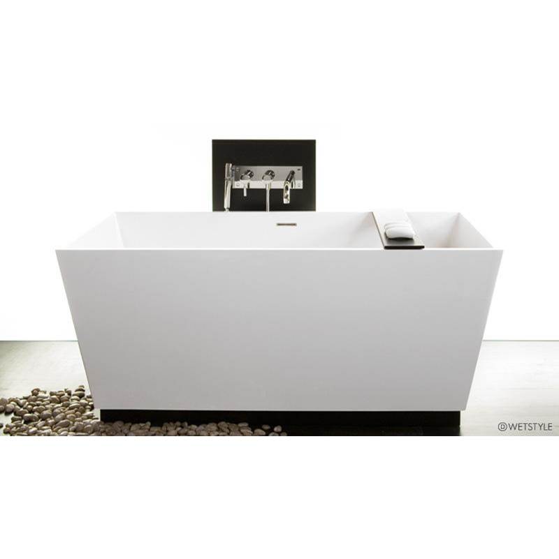 WETSTYLE Cube Bath 60 X 30 X 24 - Fs  - Built In Nt O/F & Mb Drain - Wood Plinth Black Mat Lacquer - White Matte