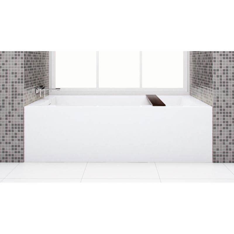 WETSTYLE Cube Bath 66 X 32 X 19.75 - 1 Wall - R Hand Drain - Built In Bn O/F & Drain - Copper Con - White True High Gloss